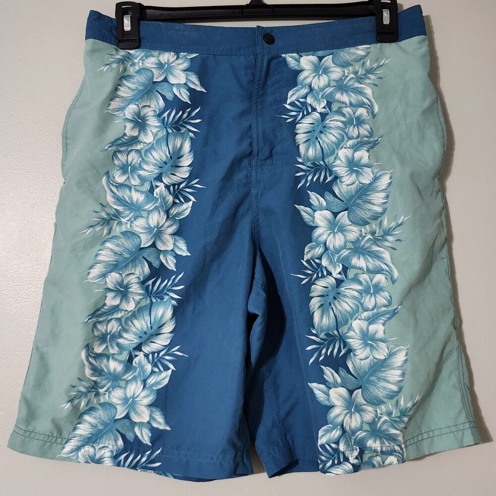 Caribbean Swimwear Blue/Green Swim Trunks w/ Pockets - Medium